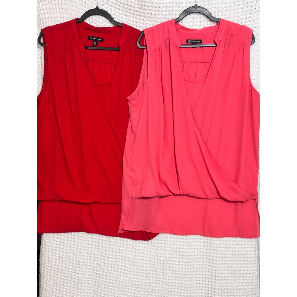 INC International Concepts XXL Sleeveless Blouse Red & Coral Surplice